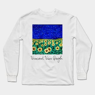 Van Gogh Sunflower Field and Night painting Long Sleeve T-Shirt